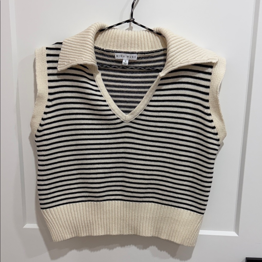 Striped Black and Cream Sweater Vest
